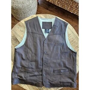 St. Johns Bay Pig Leather Tartan Plaid Wool Vest Men's Size Large Euc Vintage